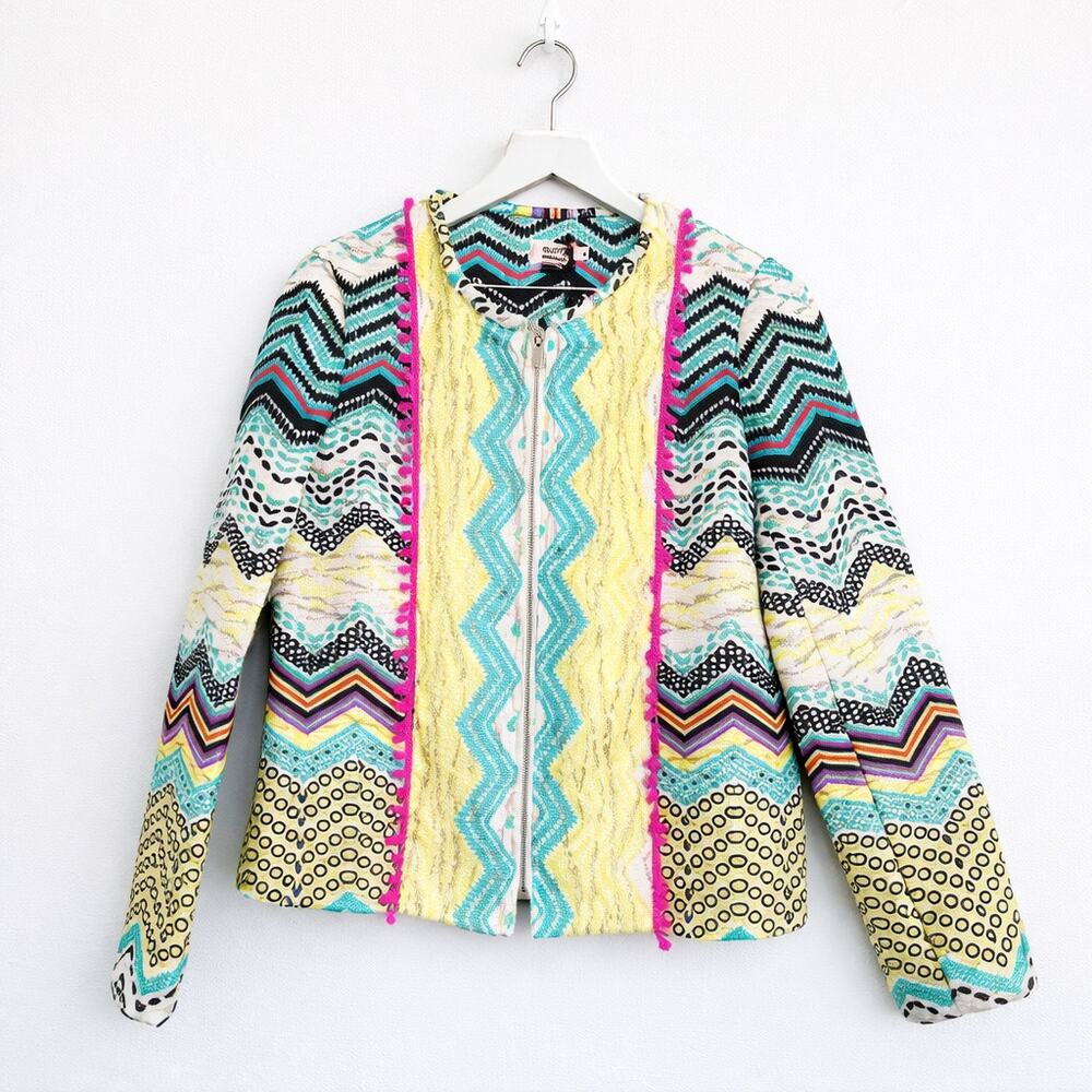 NWT Molly Bracken Colorful Embroidered Zip Jacket Medium Boho Statement Coat